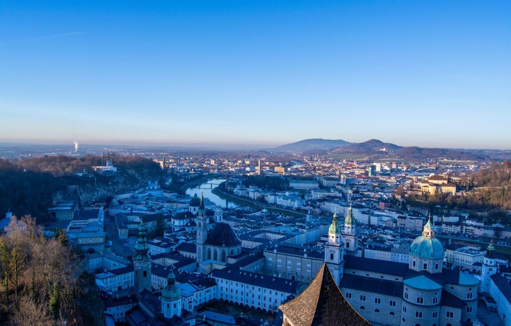 city view of Salzburg at sunset