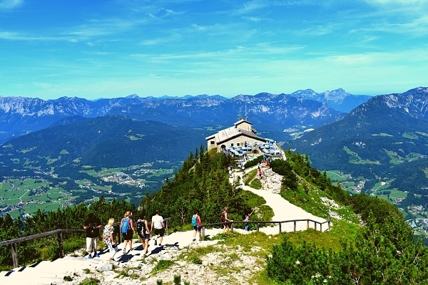 Eagle's Nest aka Kehlsteinhaus chateau and restaurant on top of green mountainside