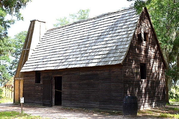 Wooden replica building of a Charles Town settlement house