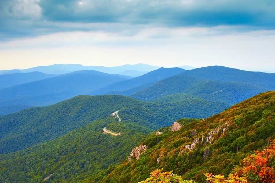 Beginnings of fall color in the Blue Ridge Mountains as seen from the Stony Man Summit viewpoint