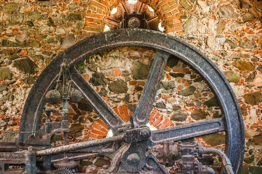 Giant iron wheel at Sugar Plantation ruins at Reef Bay in St John, USVI