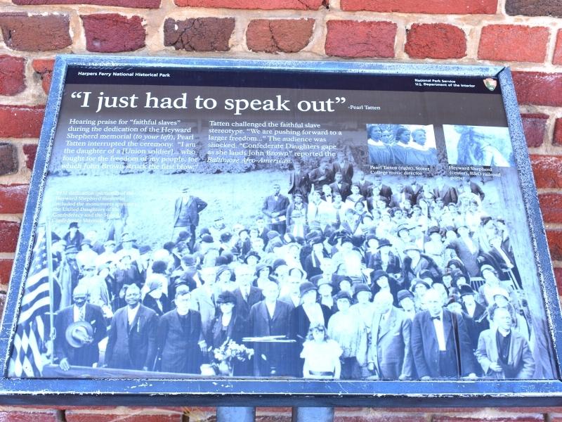 A National Park Service exhibit plaque describing the moment in history when the Heyward Shepherd memorial was erected.