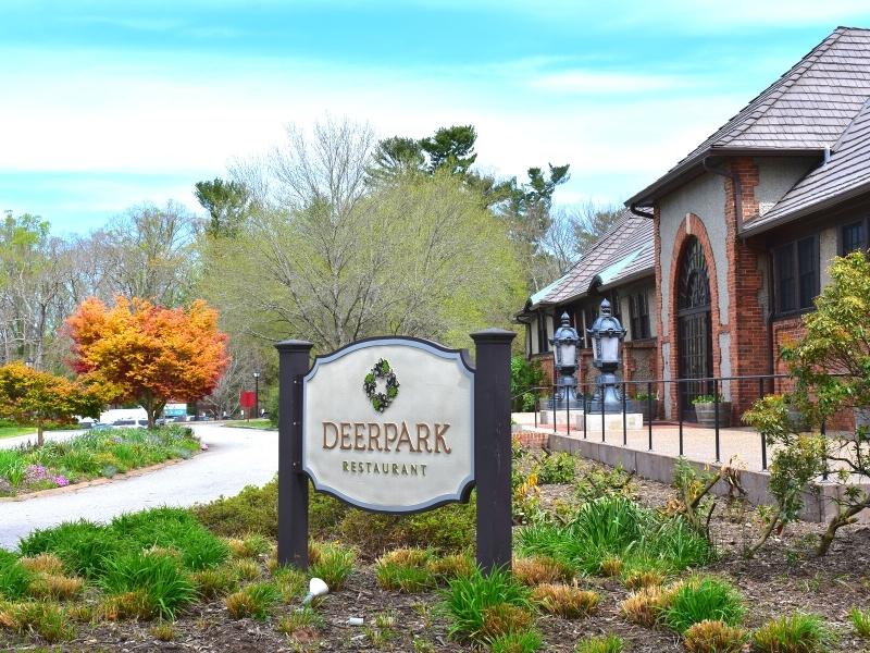 The Deerpark Restaurant at Biltmore is surrounded by blooming trees in early spring