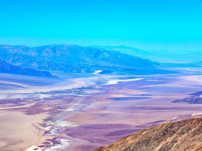 Death Valley spread out between two mountain ranges, as seen from the vantage point at Dante's View