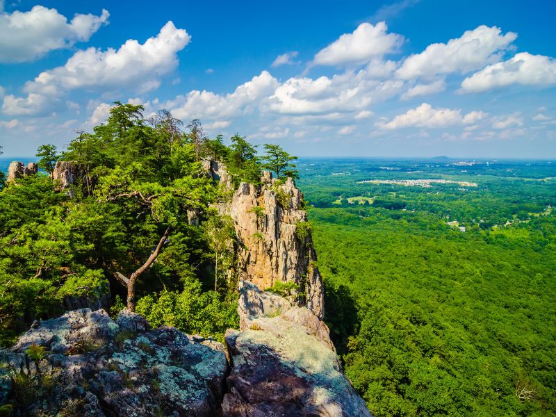 A fantastic view of the surrounding area with a bit of the mountain top as seen from Crowders Mountain State Park